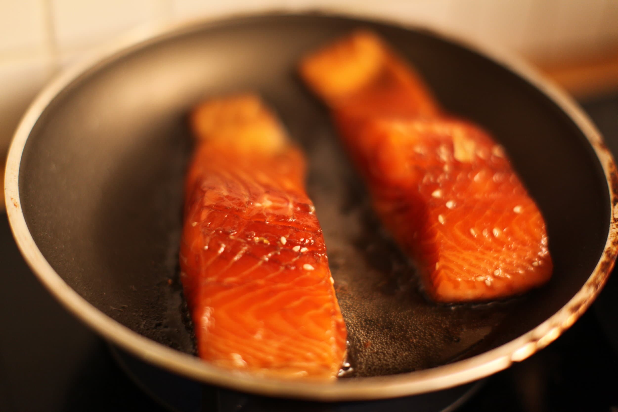 Searing the salmon