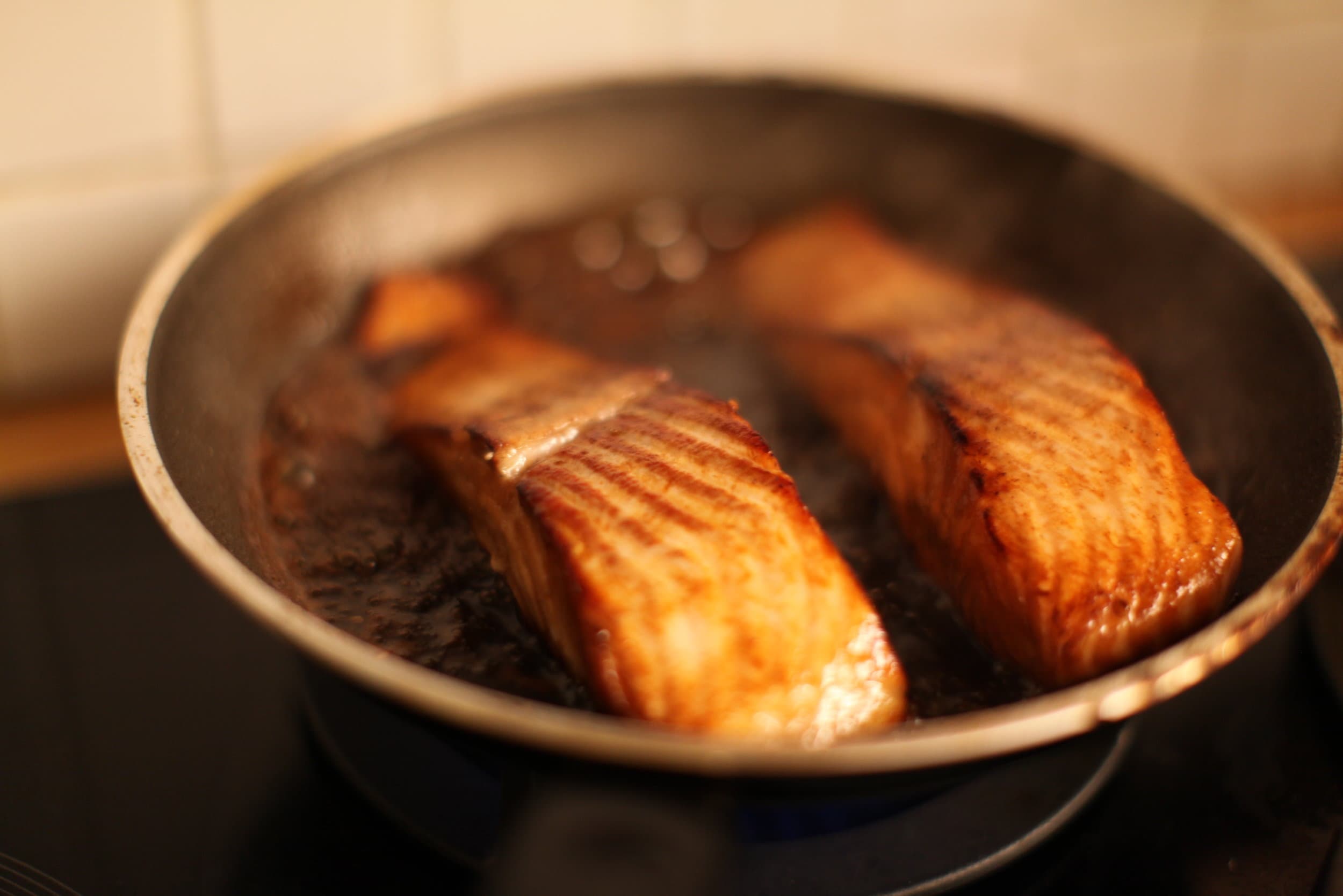 Glazing the salmon